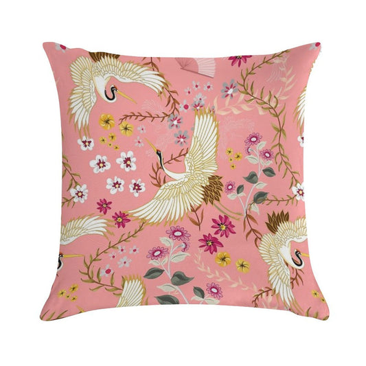 Chinoiserie Cranes on Pink, Birds Soft Decorative Cover Throw Pillow