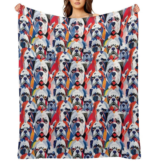 Bulldog in Geometric Camouflage Pattern Lightweight Throw Blanket