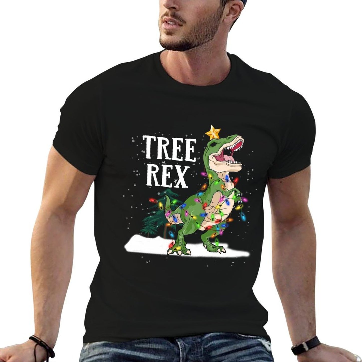 Dinosaur T-Rex Christmas Lights Funny Kid Men Boy Tree Rex  Graphic-printed T-Shirt