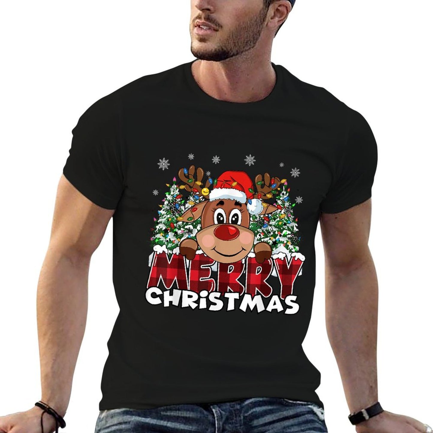 Funny Reindeer Xmas Men Women Family Merry Christmas  Moisture-wicking T-Shirt