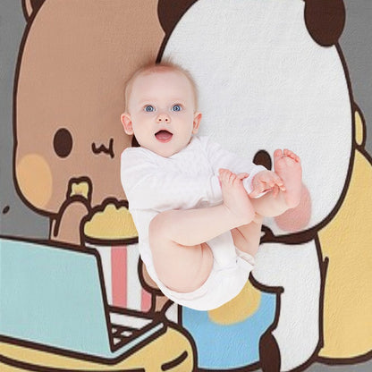 DuDu Bear And BuBu Panda Watching Movie Together❤️ Machine-washable Throw Blanket