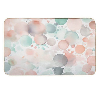 Green Grey And Pink Abstract Round Splashes in Light Pastel Colors Watercolor Illustration  Repositionable Bath Mat