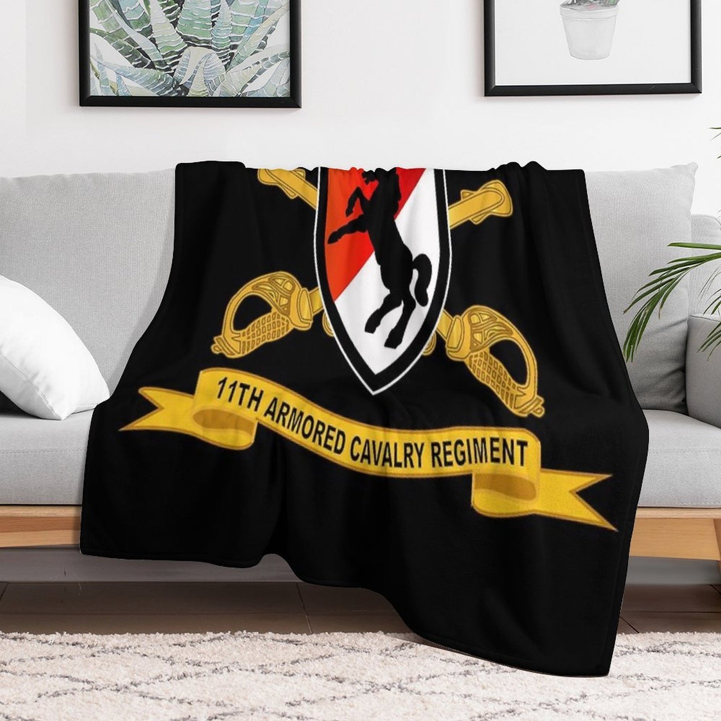 Army  - 11th Armored Cavalry Regiment - SSI W Br - Ribbon X 300 Sustainable Throw Blanket