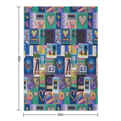 Y2K Aesthetic - Vintage Y2K Mosaic Collage with Scrapbook-Style Tiles Velvety-soft Throw Blanket