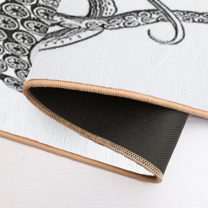 Half Octopus  Right Side  Vintage Octopus  Tentacles  Sea Creatures  Nautical  Ocean  Sea  Beach  Diptych  Black And W  Rapid-Drying Bath Mat