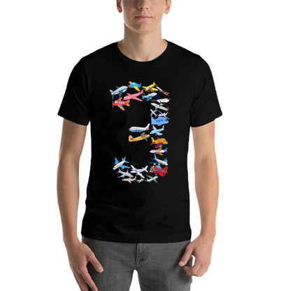 Boys Three 3rd Birthday Party Airplane For 3 Year Old Kids  Easy-care T-Shirt