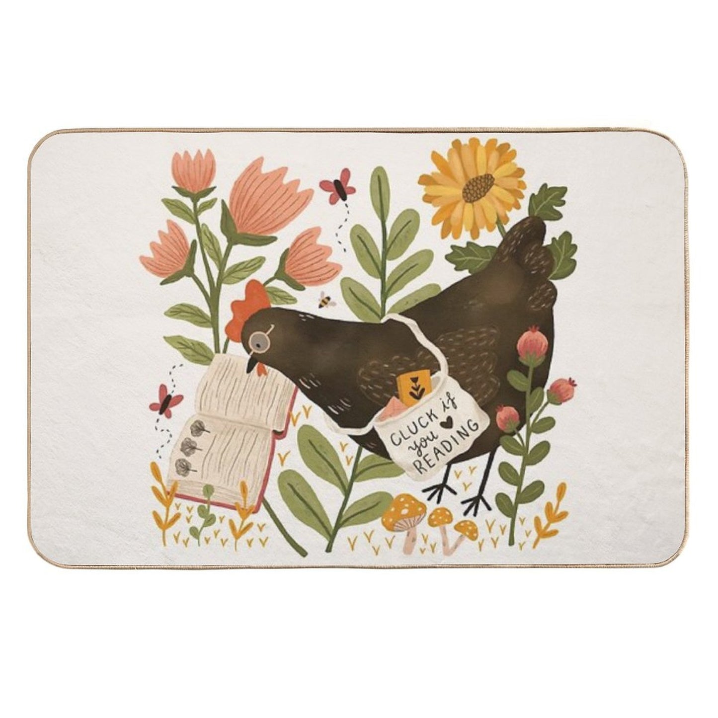 Chicken Reading A Book  Non-Slip Bath Mat