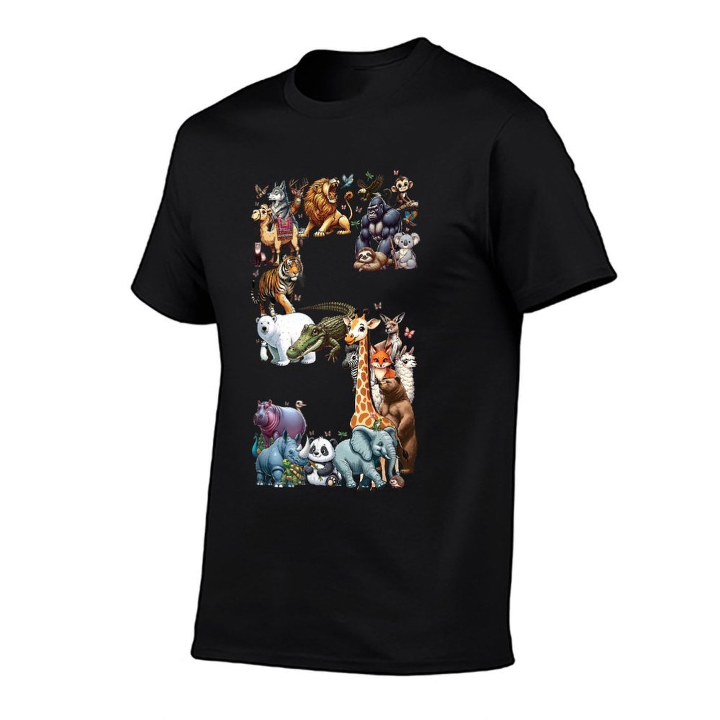 5th Birthday 5 Years Old Zoo Animals Wildlife Safari Jungle  Fade-proof Color T-Shirt