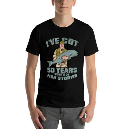I Got Fish Stories, 50th Birthday Gifts Fishing Premium  Ribbed Collar T-Shirt