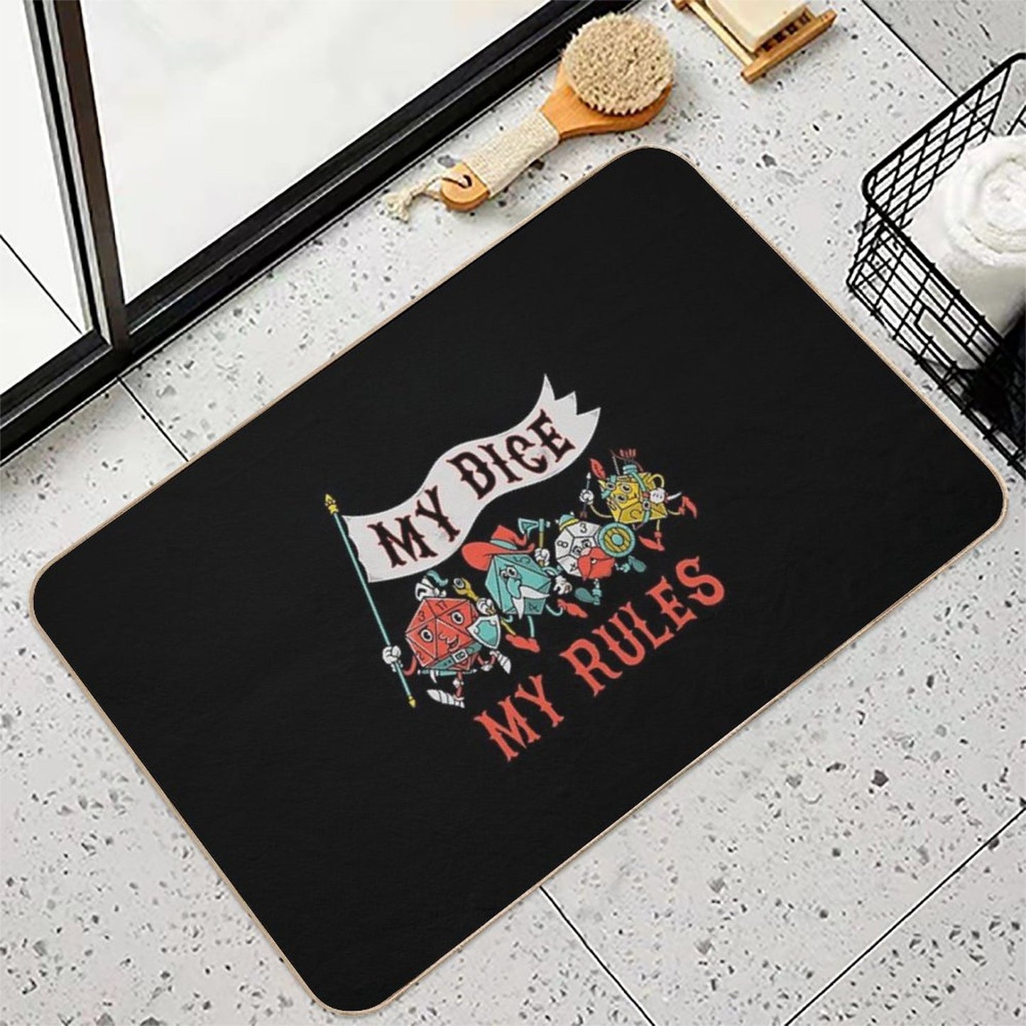 My Dice My Rules - Vintage Cartoon Fantasy Dice  Fade-Resistant Bath Mat