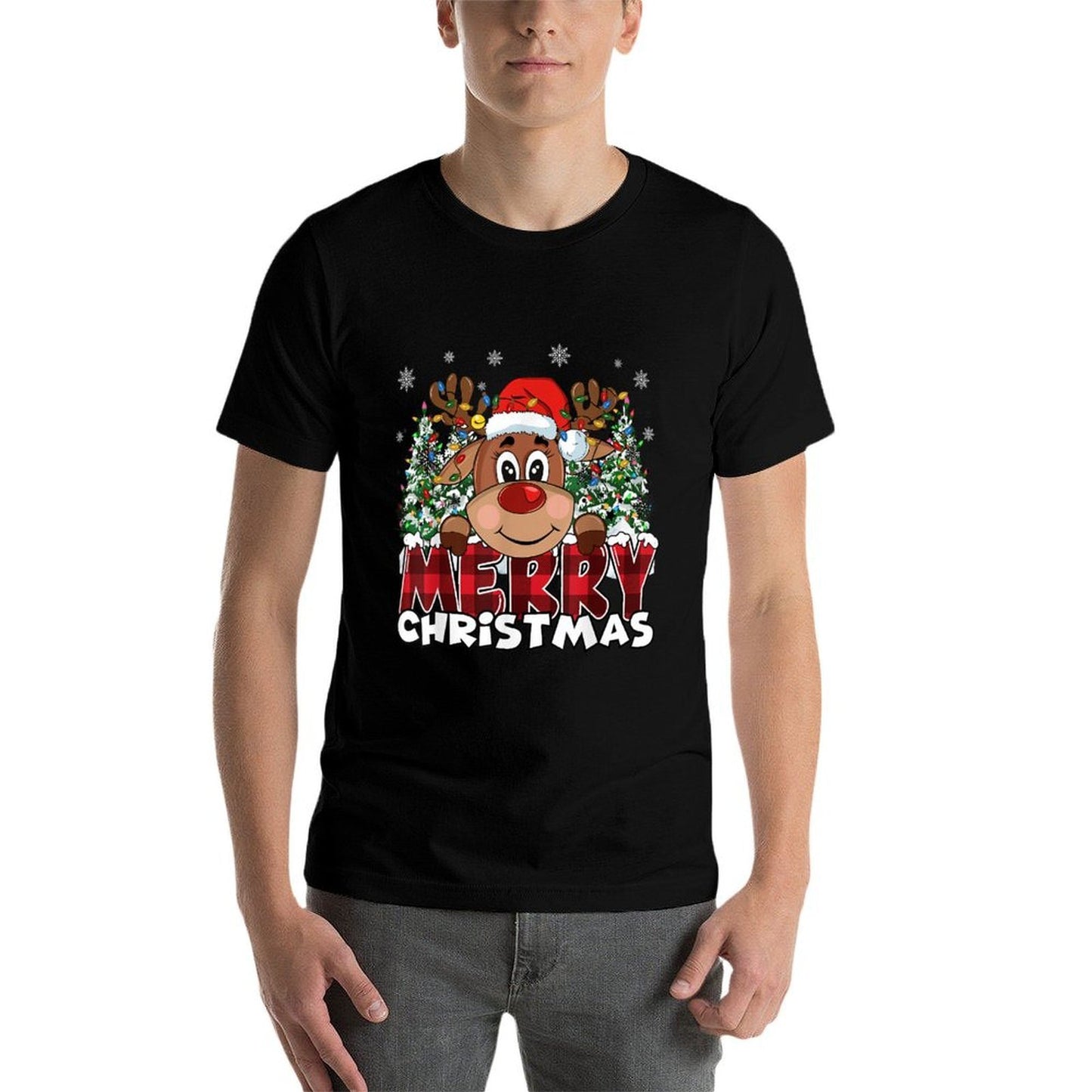 Funny Reindeer Xmas Men Women Family Merry Christmas  Moisture-wicking T-Shirt