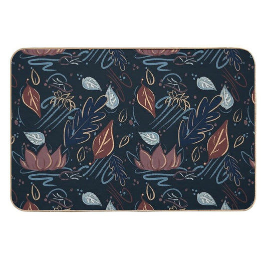Leaves And Lotus Flower in Blue Blush And Brown (navy)  Absorbent Bath Mat