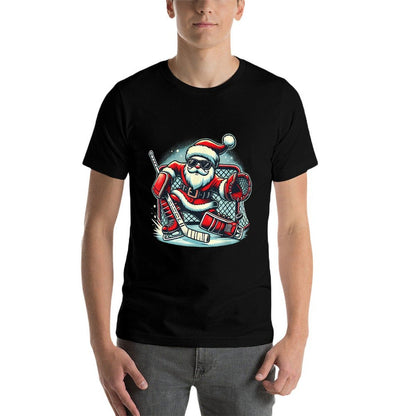 Funny Santa Playing Ice Hockey Lovers Boys Girls Christmas  Durable T-Shirt