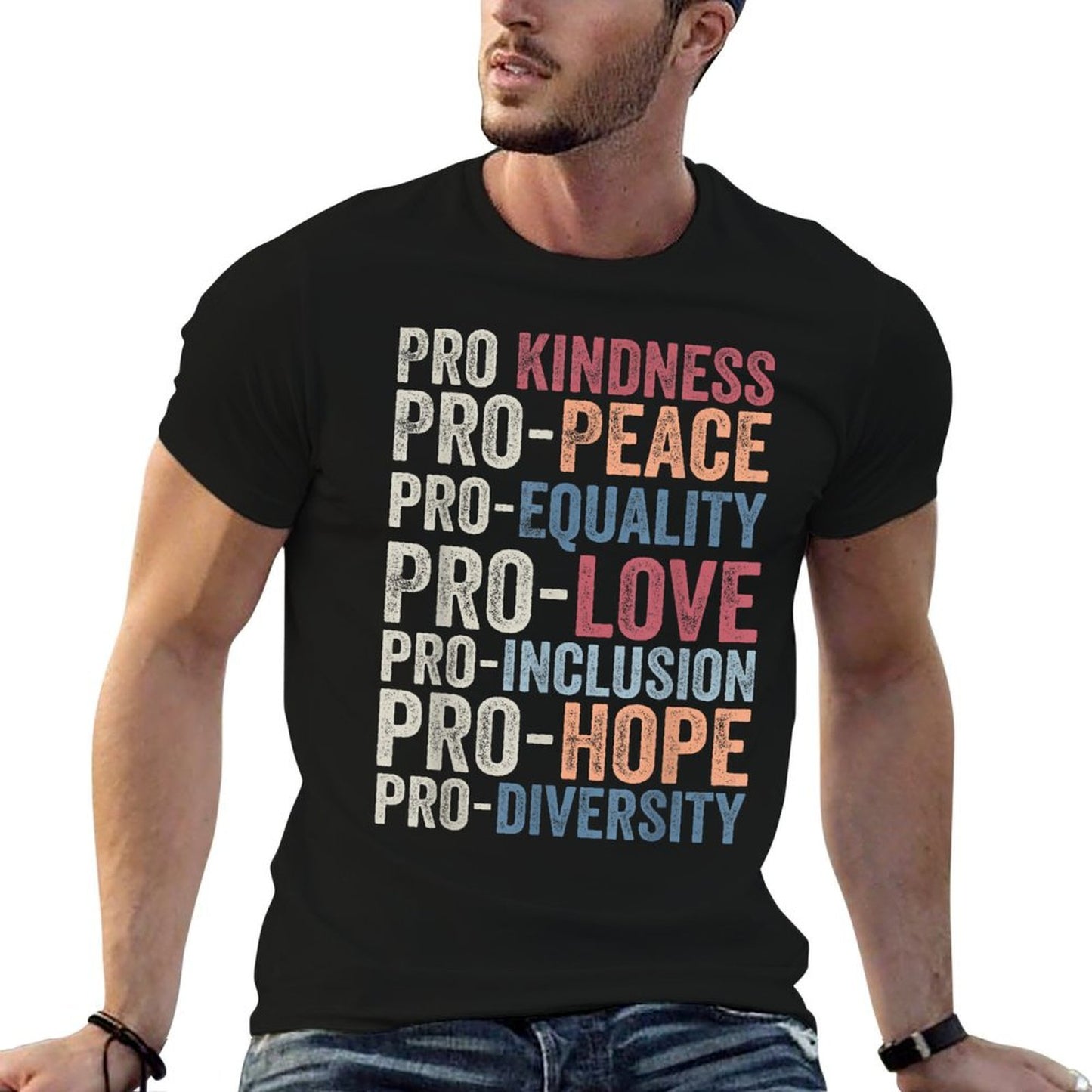 Pro Kindness Pro Peace Equality Love Diversity Human Rights  Oversized Silhouette T-Shirt
