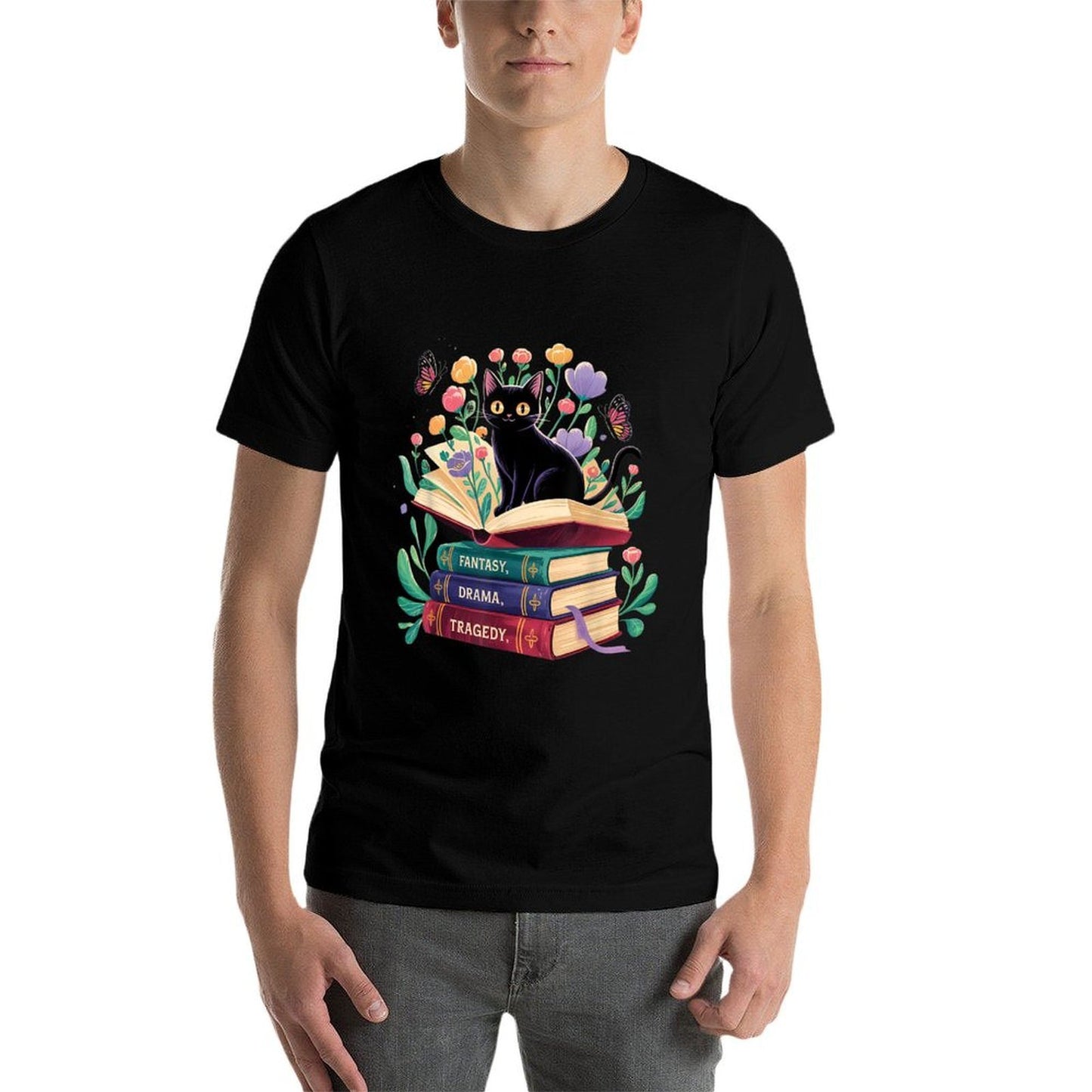 Fantasy Drama Tragedy Cat Book Lover Reading Humor  Versatile T-Shirt