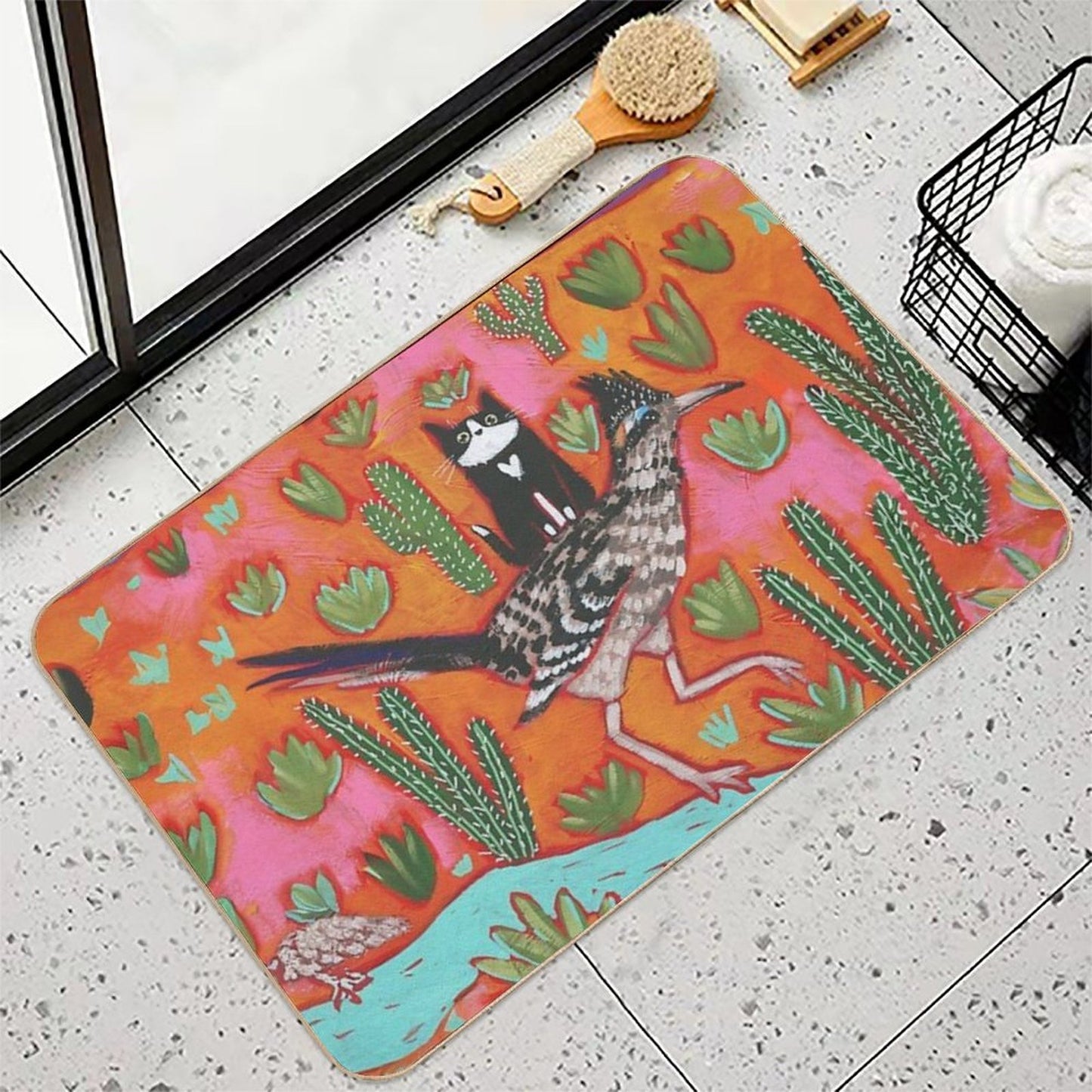 The Roadrunner And Cat Friend  Non-Slip Bath Mat