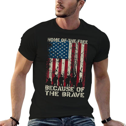 Home Of The Free Because Of The Brave Distress American  Tagless Design T-Shirt
