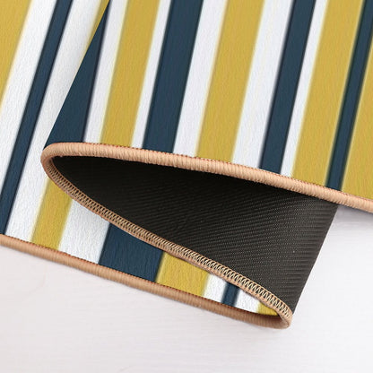 Mustard Yellow Navy Blue And White Stripes Minimalist Color Block Pattern Durable Bath Mat