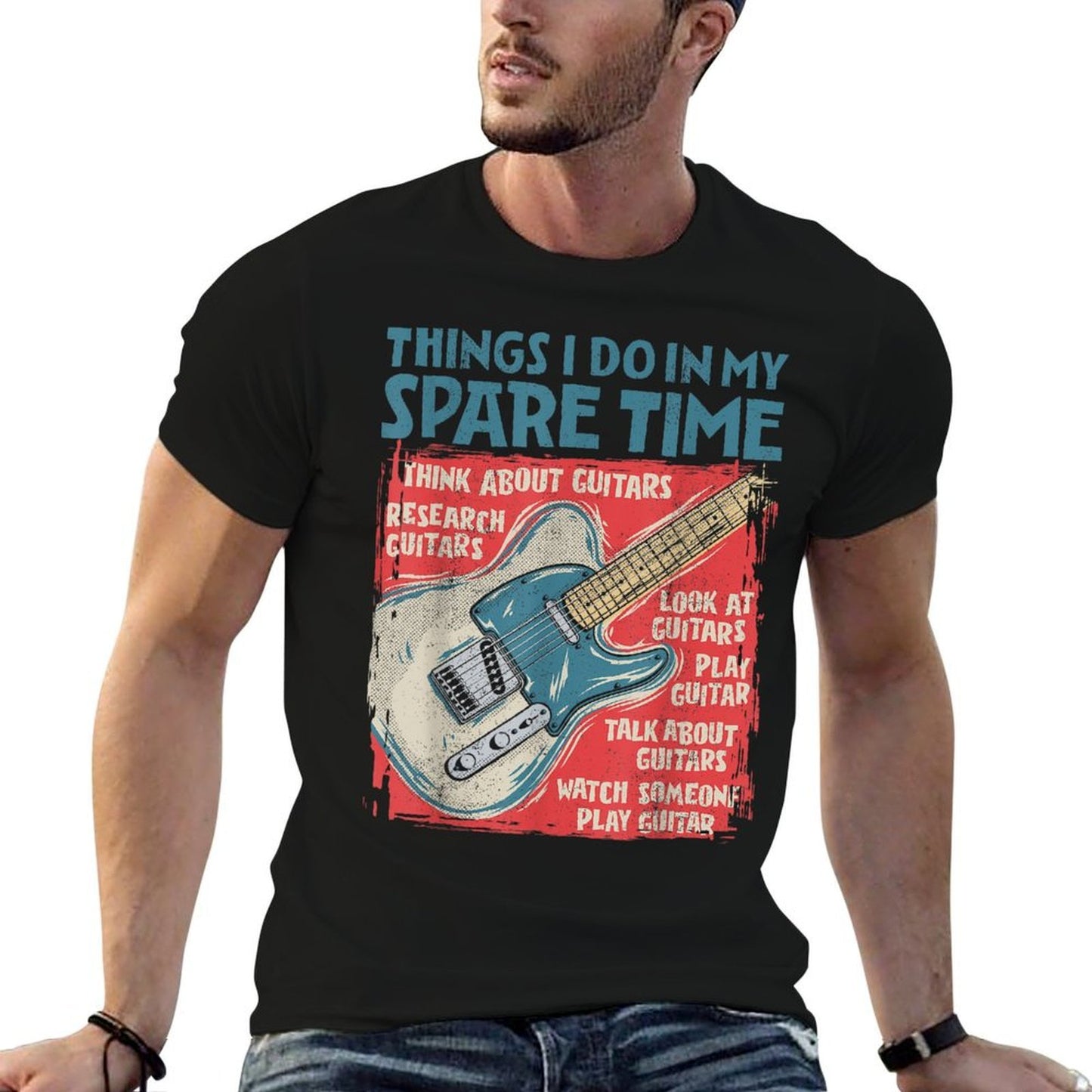 Guitar Things I Do In My Spare Time Funny Electric Guitarist  Wrinkle-resistant T-Shirt