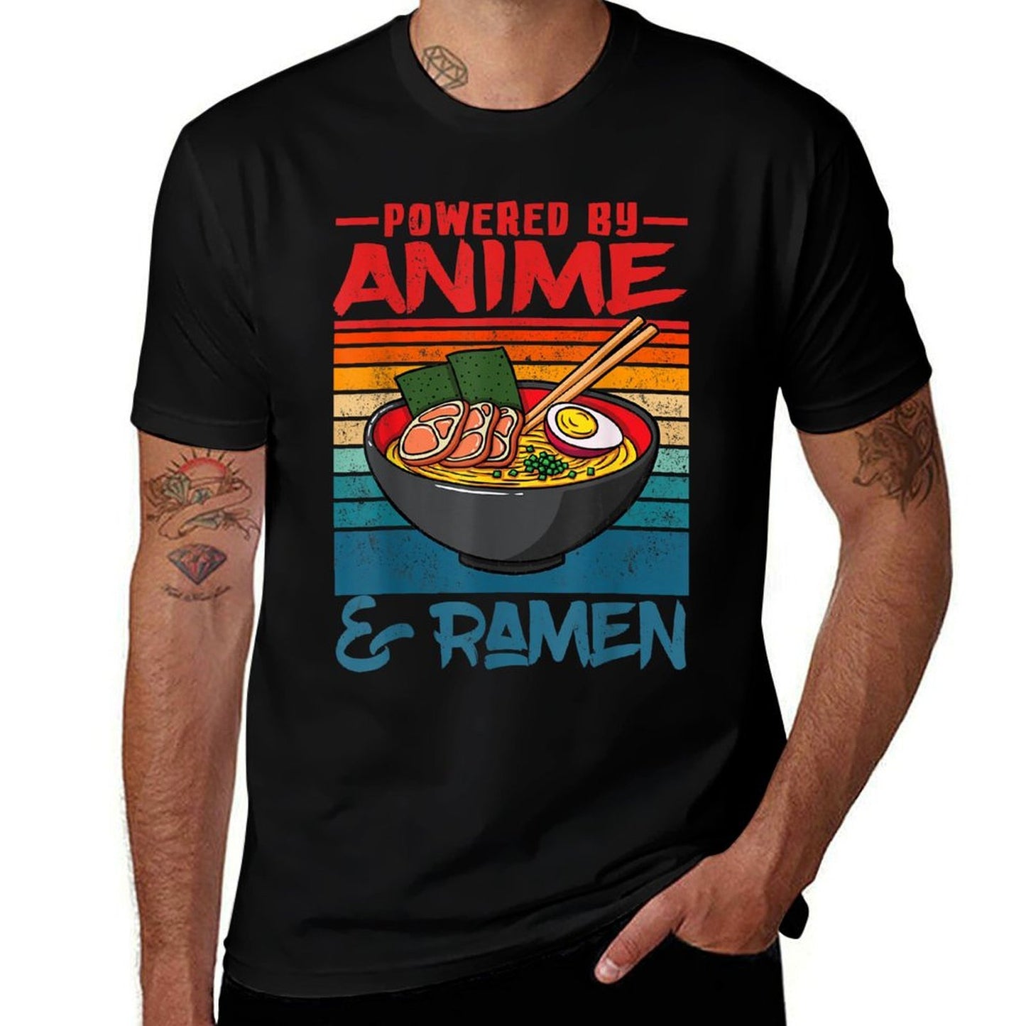 Powered By Anime  Ramen Love Anime Noodles Mens Women Kids  Vintage-inspired T-Shirt