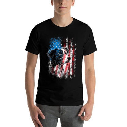 Australian Shepherd 4th of July Dog Lover Men Women  Rolled Sleeves T-Shirt