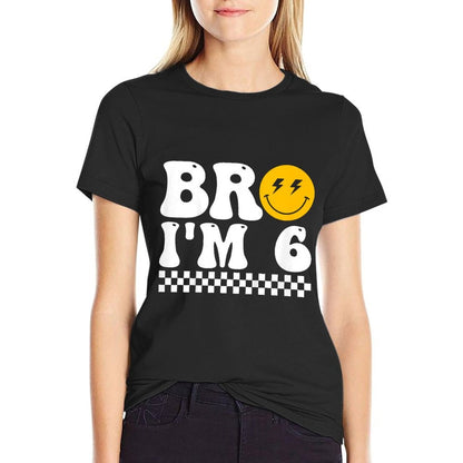 Kids Bro I’m 6 Groovy 6th Birthday 6 Year Old Birthday  Eco-friendly Material T-Shirt
