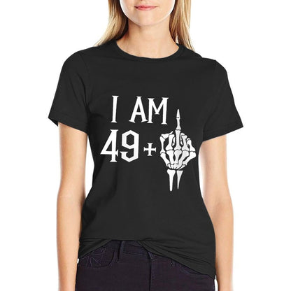 Womens I Am 49 Plus 1 Middle Finger Skeleton 50th Birthday  Vintage-inspired T-Shirt