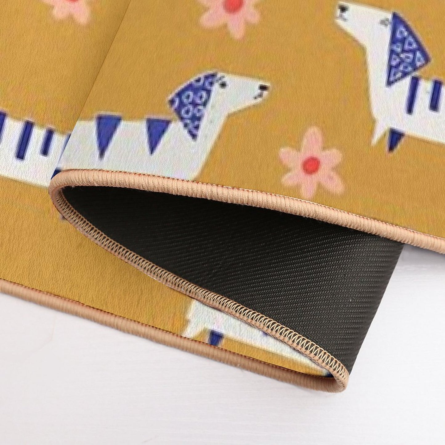 Cute Retro Dachshund Paper Cut Pattern with Daisy Flowers  Easy Maintenance Bath Mat