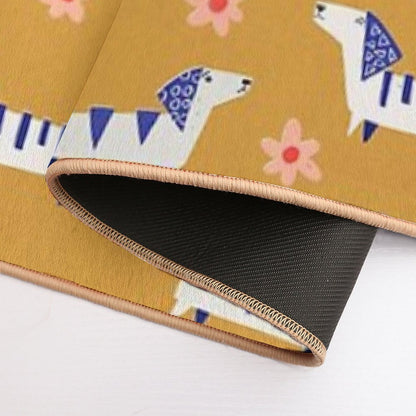 Cute Retro Dachshund Paper Cut Pattern with Daisy Flowers  Easy Maintenance Bath Mat