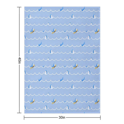 Brucie Blahaj Shark Riding The Wave Pattern Durable Throw Blanket