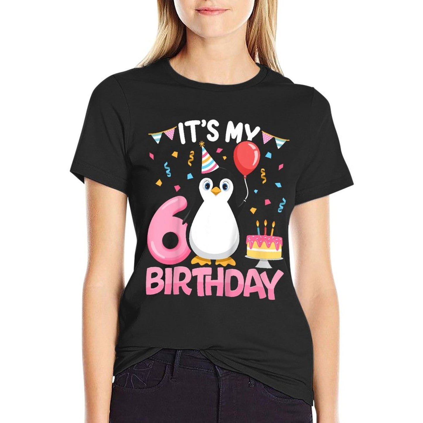 Kids Penguin Birthday 6 Year Old Girl 6th Birthday Party Six  Graphic-printed T-Shirt