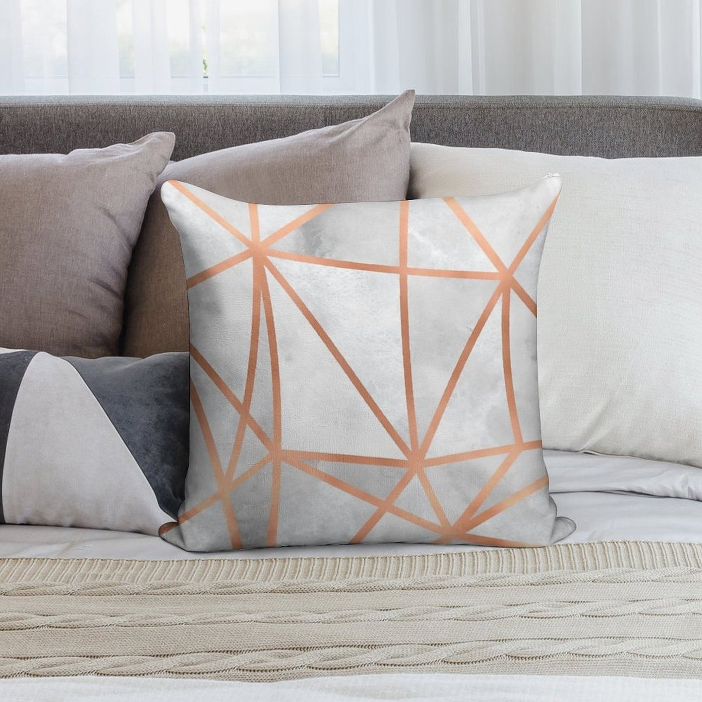 White & Copper Geo Soft Fade-Resistant Throw Pillow