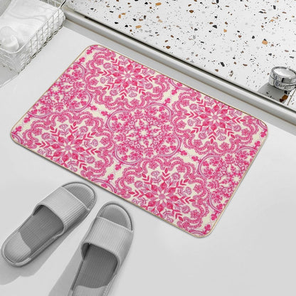 Hot Pink & Soft Cream Folk Art Pattern  Rapid-Drying Bath Mat
