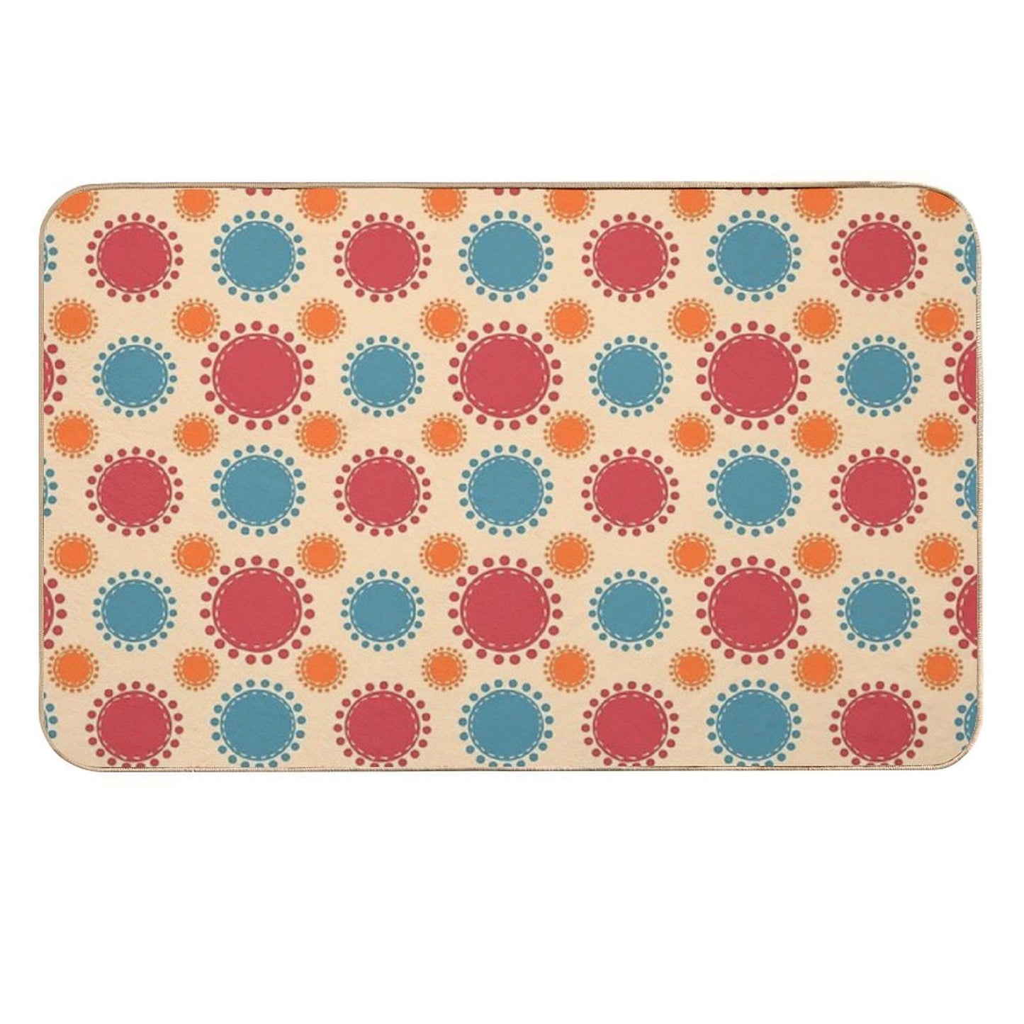 Playful Retro Dot Circles  70s Inspired Boho Geometric Pattern  Pet-Safe Bath Mat