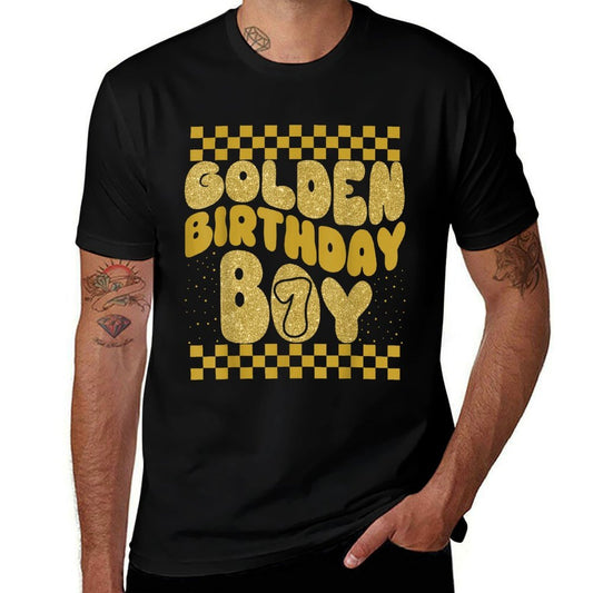 Golden 7th Birthday Boys Toddlers Birthday Party Decoration  Graphic-printed T-Shirt