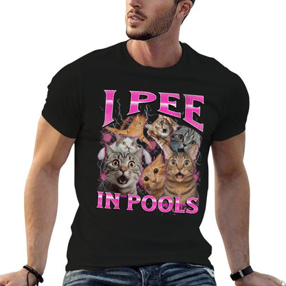 I Pee In Pools Funny Unhinged Cat Meme Bootleg Graphic 90s  Oversized Silhouette T-Shirt