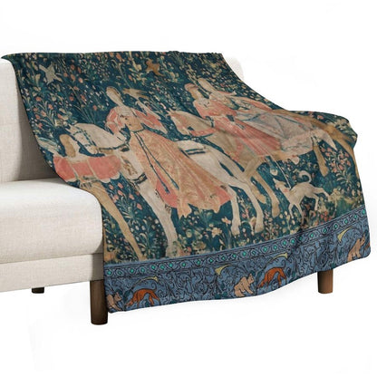 Medieval Tapestry - The Hawk Hunt Plush Throw Blanket