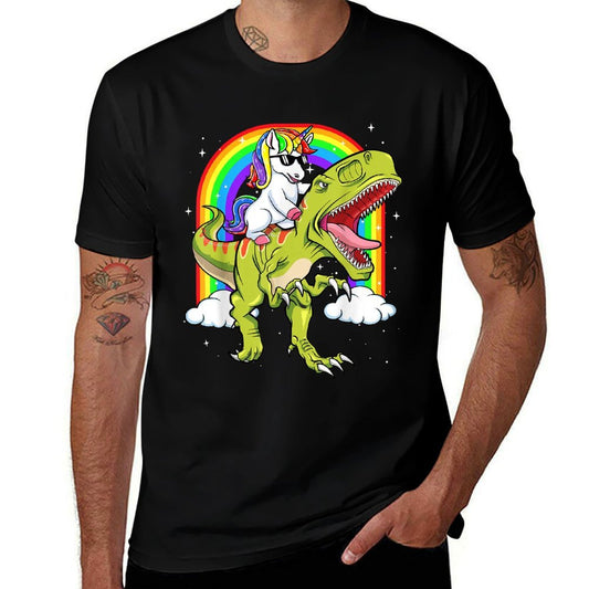 Rainbow Unicorn Riding T Rex - Dinosaur Boys Girls Men Women  Eco-friendly Material T-Shirt