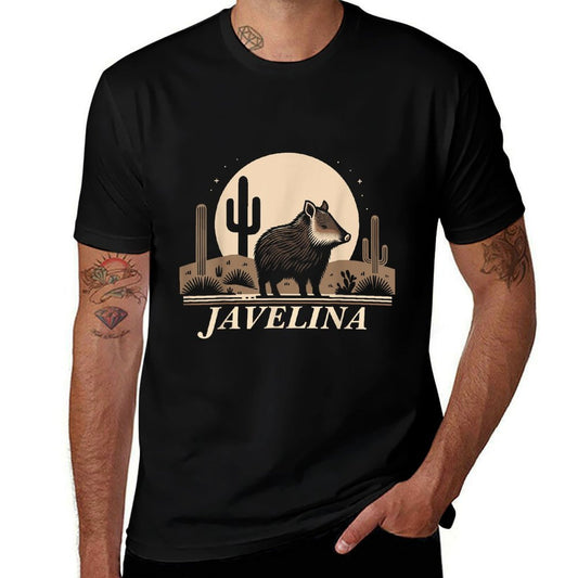 Javelina in Desert Landscape, Javelina  Polyester Blend T-Shirt