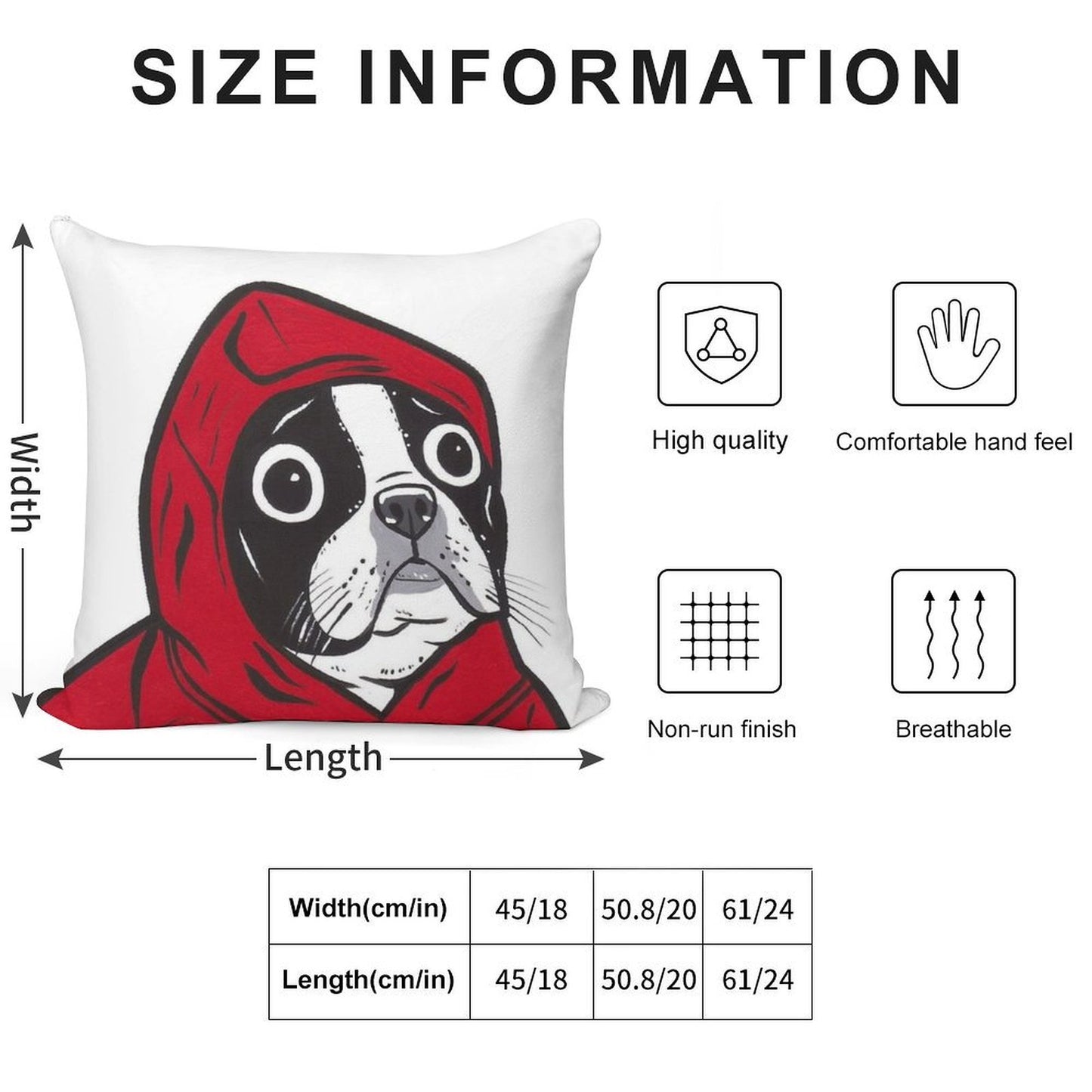 Boston Terrier in A Red Hoodie Soft Washable Throw Pillow