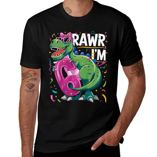 Kids 6 Year Old T Rex Dinosaur 6nd Birthday Girl  High-quality Stitching T-Shirt