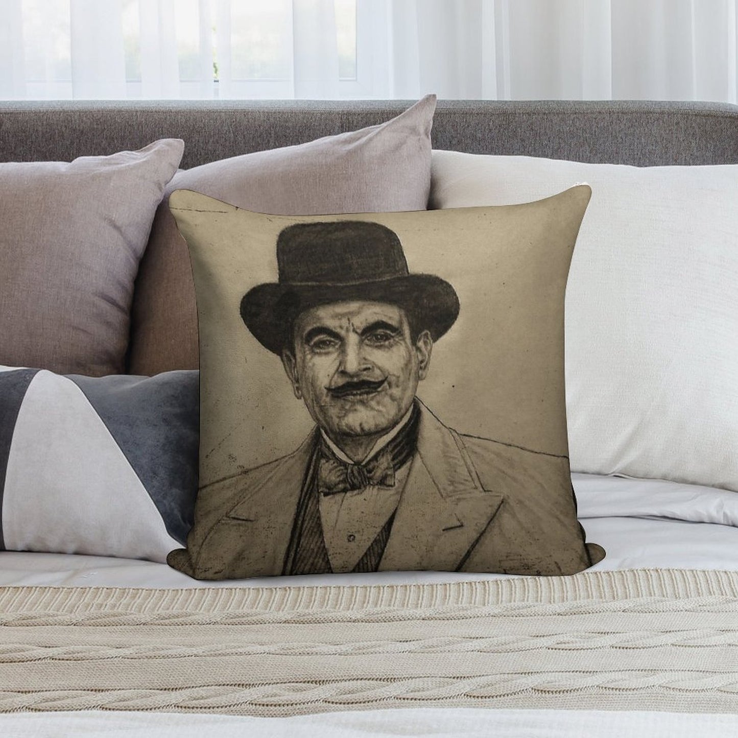 Hercule Poirot (David Suchet) Soft Decorative Cover Throw Pillow