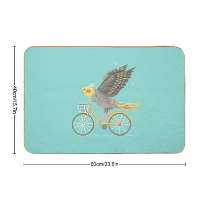 Cockatiel on A Bicycle  Easy To Clean Bath Mat