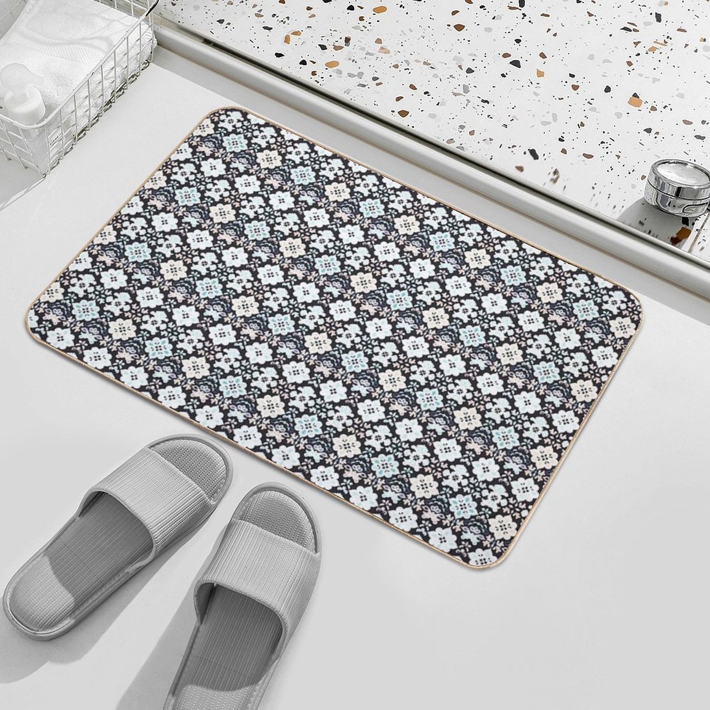 Flowers And Butterflies Abstract O  Stain-Proof Bath Mat