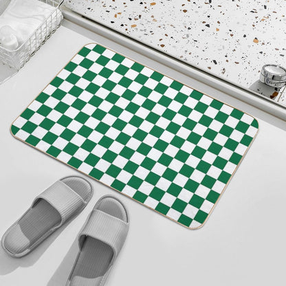 White And Cadmium Green Checkerboard  Repositionable Bath Mat