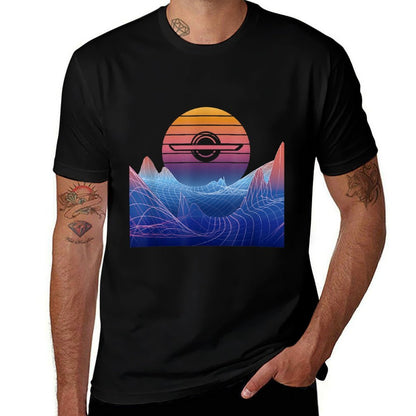 Electric Skateboard Vaporwave Retro Sunset Landscape Float  Breathable T-Shirt