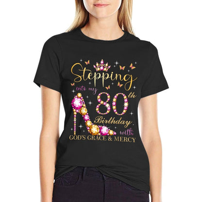 Stepping Into My 80th Birthday With God's Grace & Mercy Cute  Vintage-inspired T-Shirt