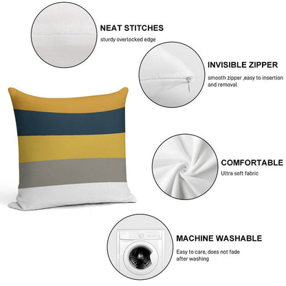 Broad Stripes Pattern in Light And Dark Mustard Yellow, Grey, White, And Navy Blue Soft Skin-Friendly Throw Pillow