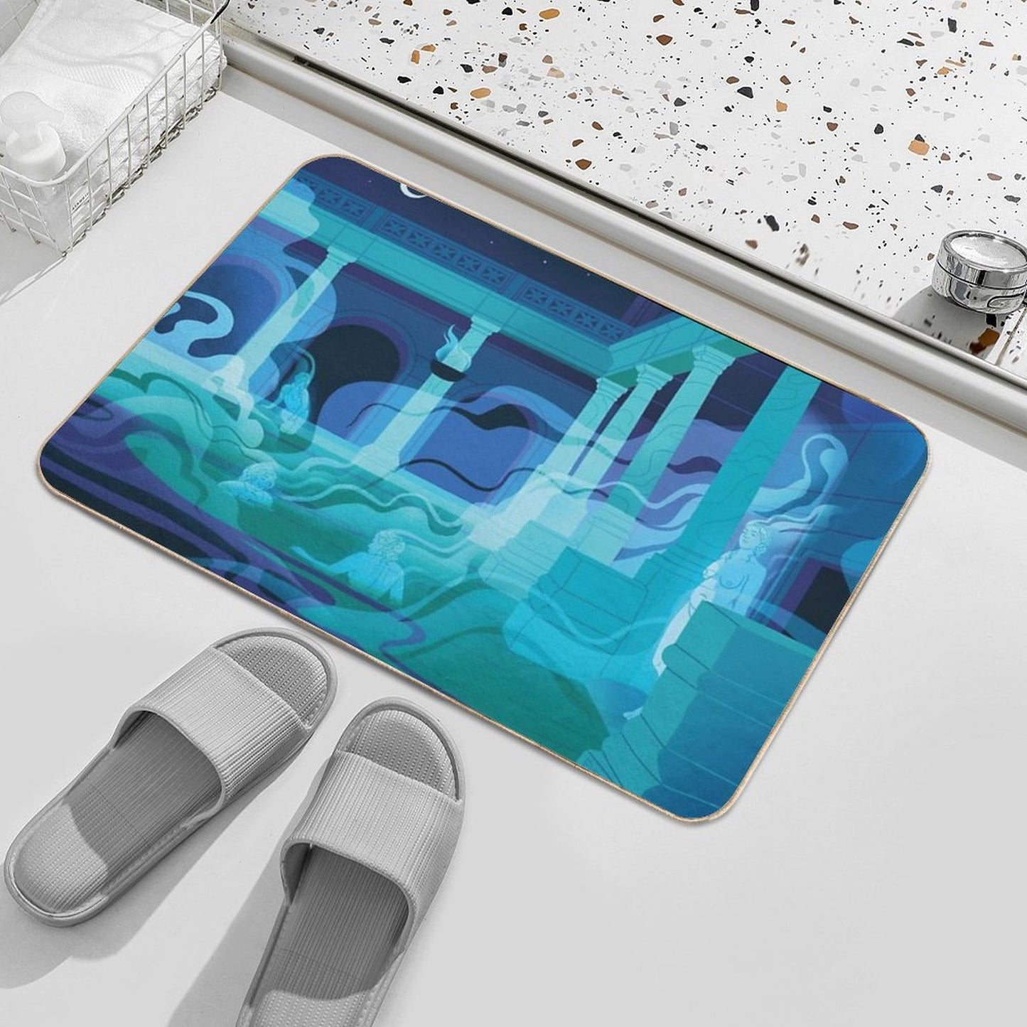 Night at The Baths - Aqua  Repositionable Bath Mat