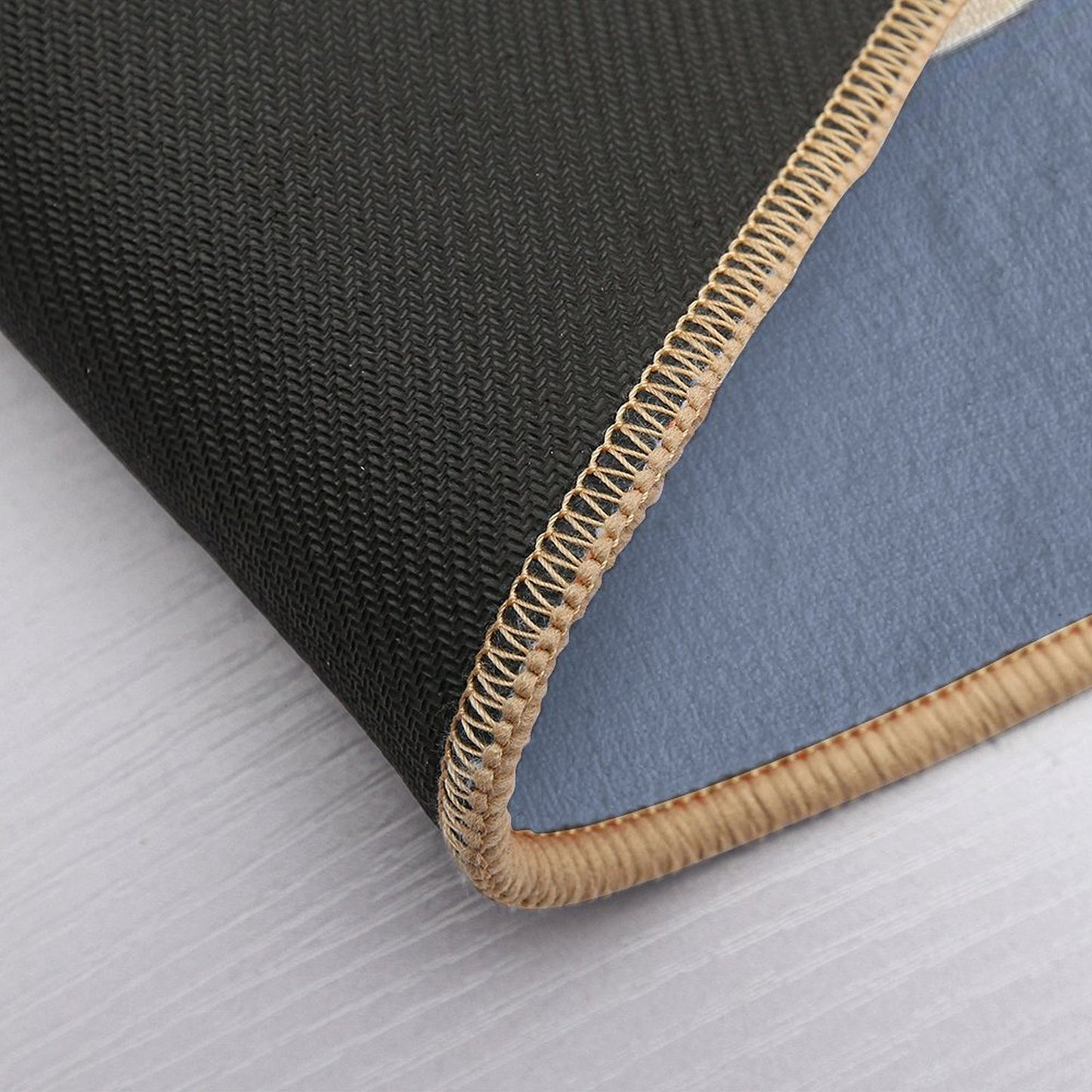 Fish Stripe 6 - Minimalist Mid Century Modern Pattern in Stone Blue And Cream  Repositionable Bath Mat